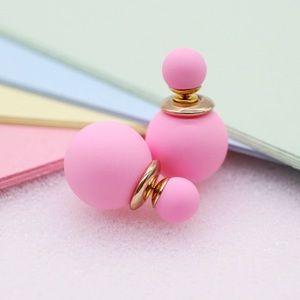 Stylish Pearl Ball double sided earrings Rose Pink